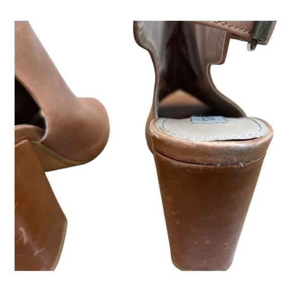 Steve Madden Brown Leather Peep-Toe Heel Booties Size 8.5 Slingback Classic - Picture 5 of 7